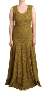 Dolce & Gabbana Brown Floral Lace Maxi Floor Length Women's Dress
