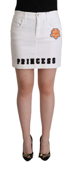 Dolce & Gabbana White Princess Embellish Mini Denim Pencil Cut Women's Skirt