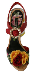 Dolce & Gabbana Multicolor Floral Crystal Embellished Women's Sandals