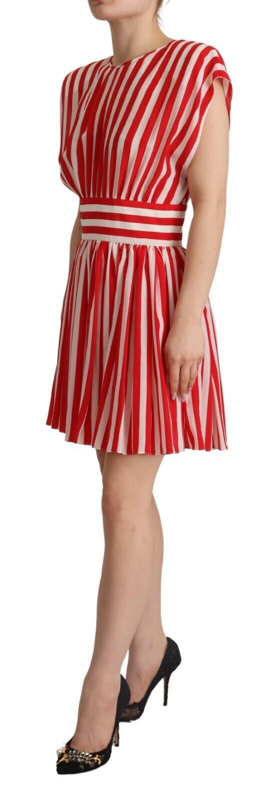 Dolce & Gabbana Red White Stripes Silk Mini A-line Women's Dress