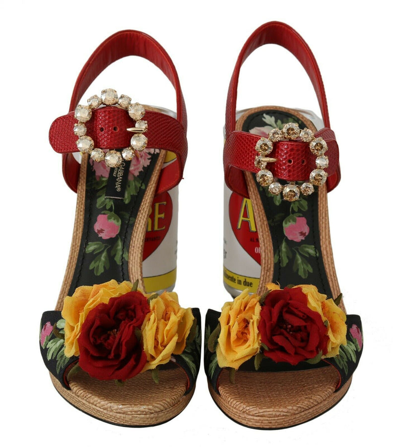Dolce & Gabbana Multicolor Floral Crystal Embellished Women's Sandals