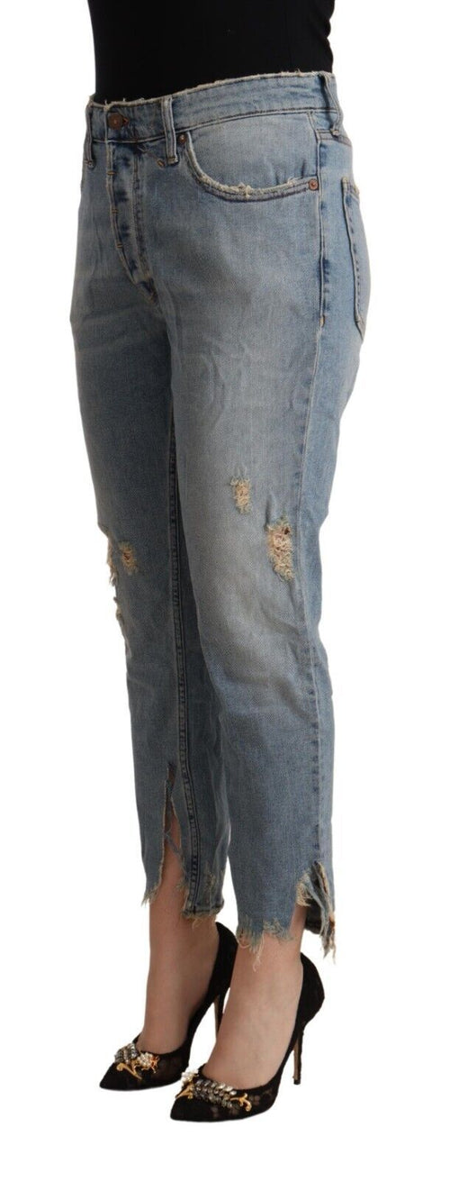 CYCLE Light Blue Distressed Mid Waist Cropped Denim Women's Jeans