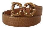 Dolce & Gabbana Elegant Croco Leather Amore Belt with Women's Pearls