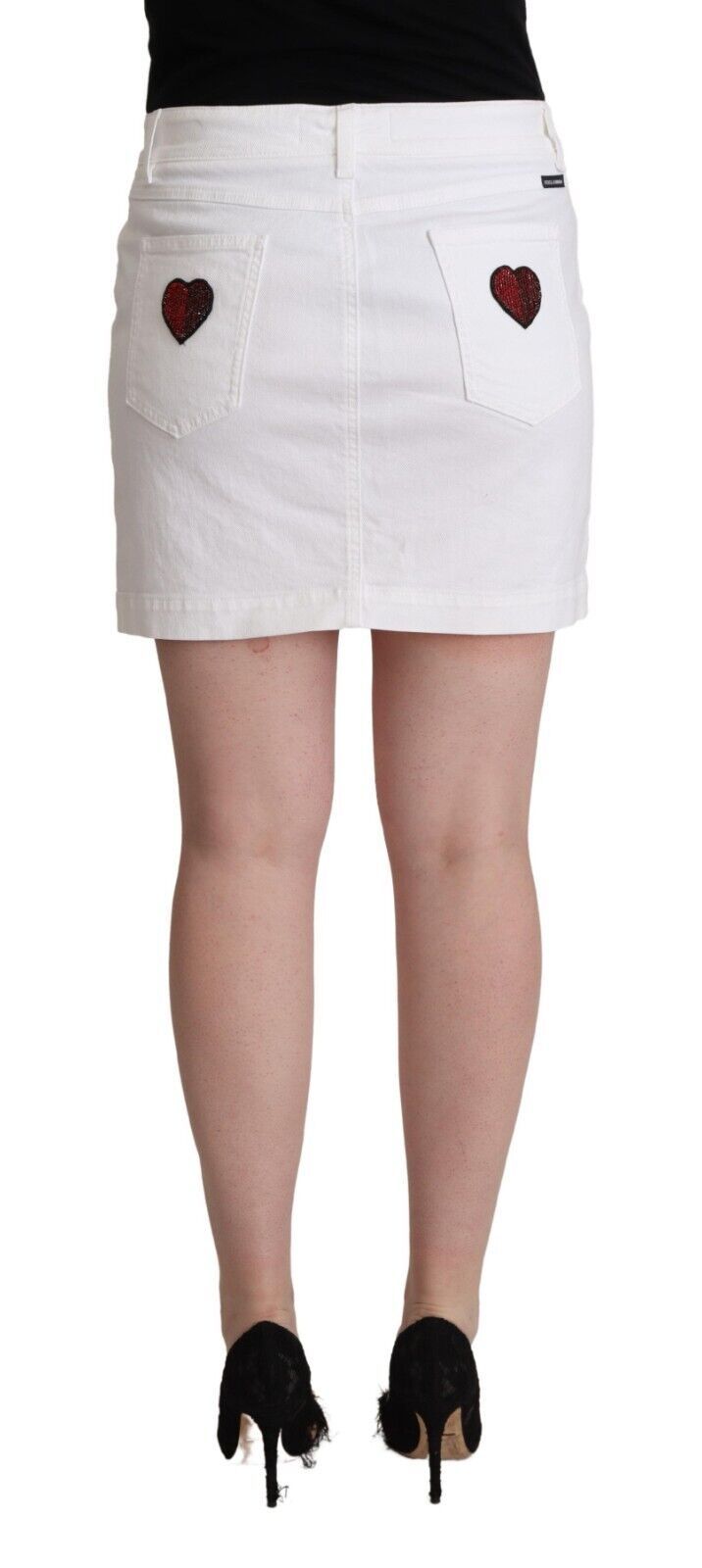 Dolce & Gabbana White Princess Embellish Mini Denim Pencil Cut Women's Skirt