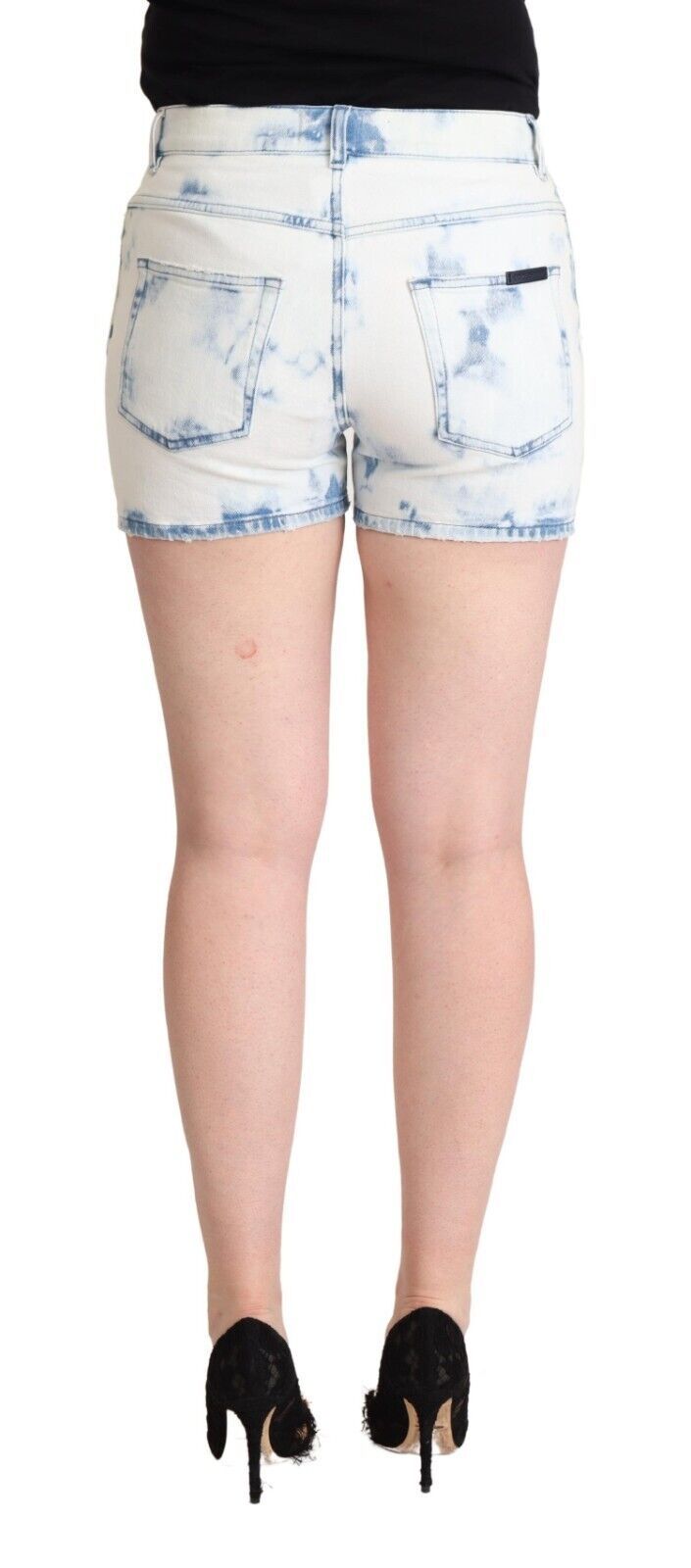 Dolce & Gabbana White Blue Dye Cotton Mid Waist Denim Women's Shorts