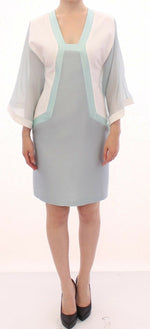 Sergei Grinko Elegant Turquoise Silk Sheath Women's Dress