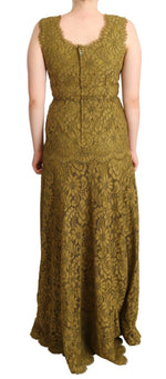 Dolce & Gabbana Brown Floral Lace Maxi Floor Length Women's Dress