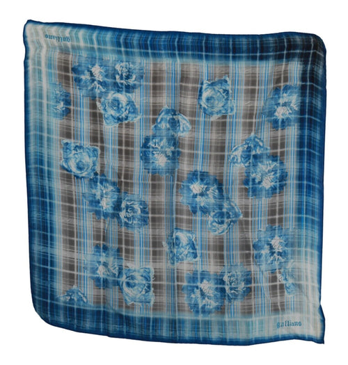 John Galliano Blue Stripe Floral Printed Bandana Cotton Square Men's Scarf