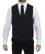 Dolce & Gabbana Elegant Gray Striped Wool-Silk Dress Men's Vest