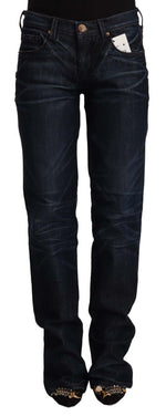 Ermanno Scervino Dark Blue Mid Waist Cotton Denim Straight Women's Jeans