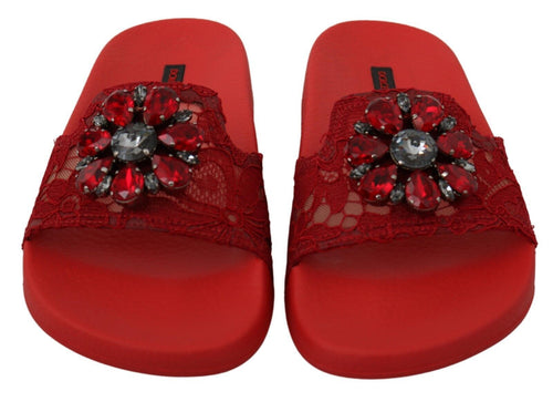 Dolce & Gabbana Floral Lace Crystal-Embellished Slide Women's Flats
