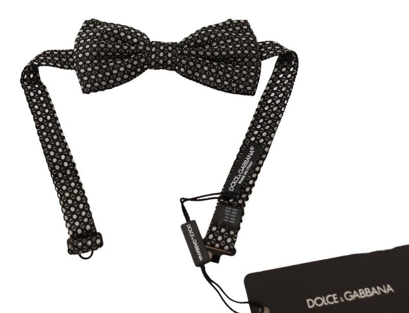 Dolce & Gabbana Elegant Silk Black Bow Tie with Metal Clasp Men's Detail