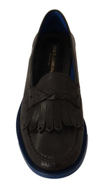 Dolce & Gabbana Black Leather Tassel Slip On Loafers Men's Shoes