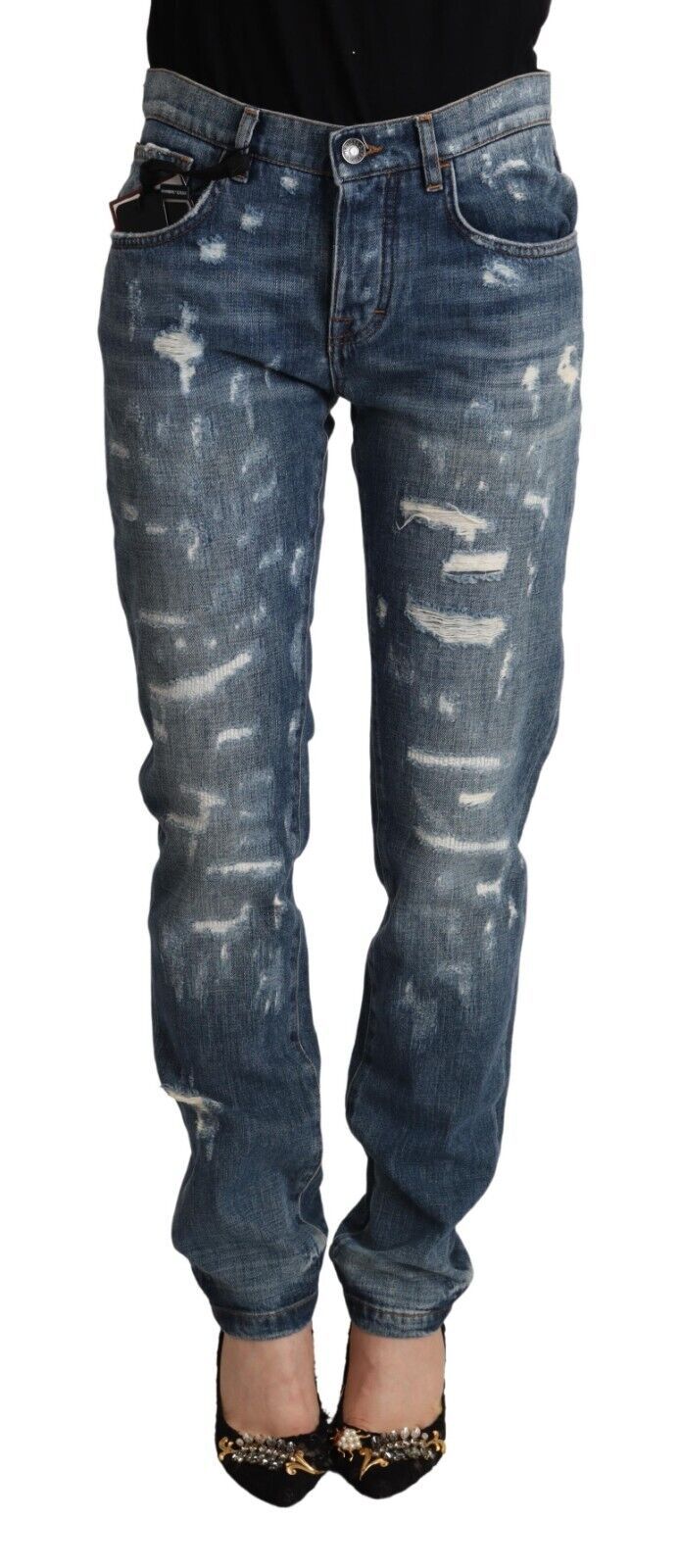 Dolce & Gabbana Blue Distressed Denim BOYFRIEND Skinny Women's Jeans