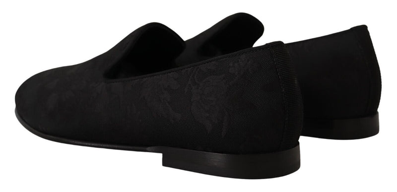 Dolce & Gabbana Black Jacquard Slippers Flats Loafers Men's Shoes