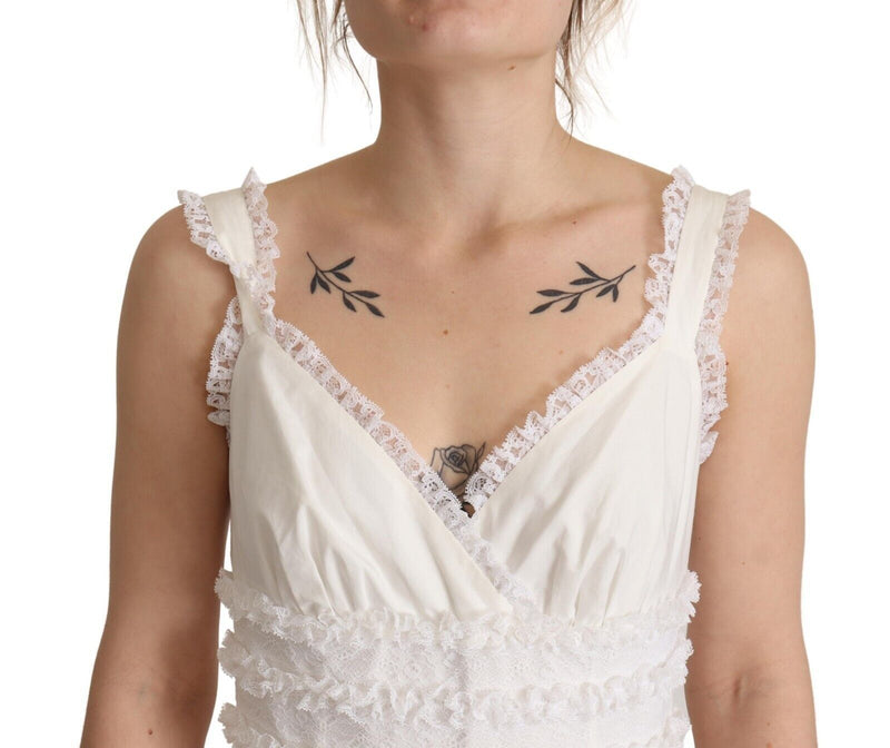 Dolce & Gabbana White Cotton Tiered Long Maxi A-line Women's Dress