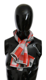 Costume National Gray Red Silk Shawl Foulard Wrap  Women's Scarf