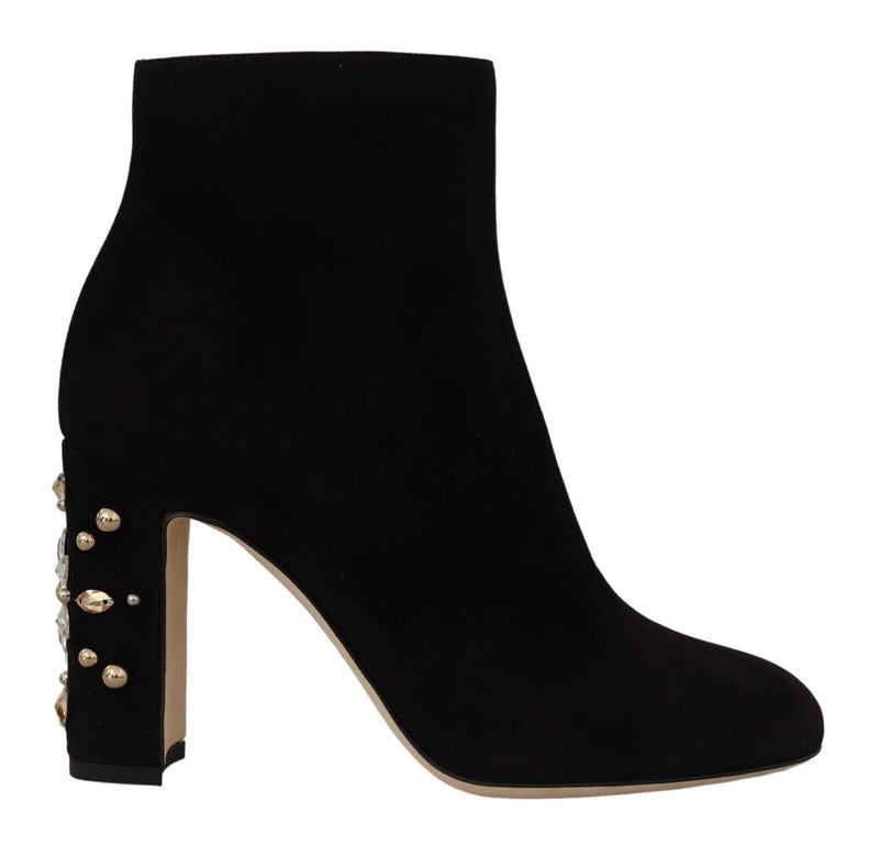 Dolce & Gabbana Elegant Suede Ankle Boots with Crystal Women's Embellishment