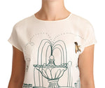 Dolce & Gabbana White Silk Garden Fountain T-Shirt Women's Blouse