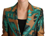 Dolce & Gabbana Brown Green Leaf Jacquard Coat Women's Jacket