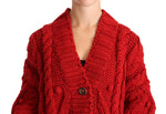 Dolce & Gabbana Red V-neck Wool Knit Button Cardigan Women's Sweater