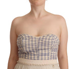 Guess Beige Checkered Pleated A-line Strapless Bustier Women's Dress