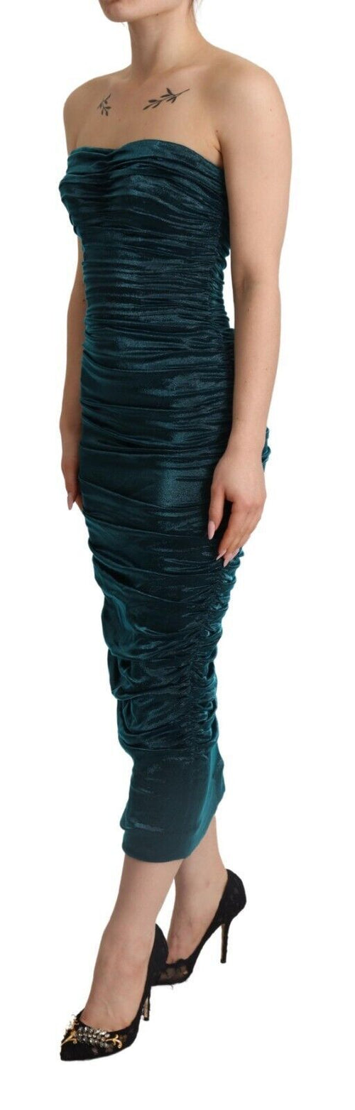 Dolce & Gabbana Turquoise Draped Satin Midi Women's Dress