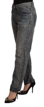 Acht Chic Gray Straight Cut Ramie-Cotton Women's Jeans