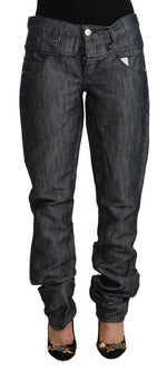 Acht Dark Gray Ramie Mid Wide Waist Straight Denim Women's Jeans