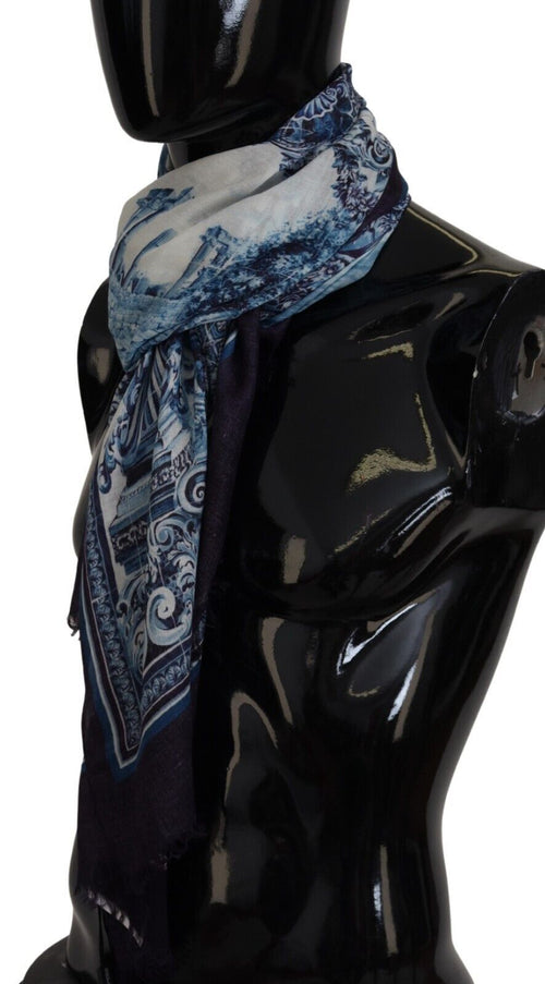 Dolce & Gabbana Blue Printed Men Neck Wrap Shawl Men's Scarf