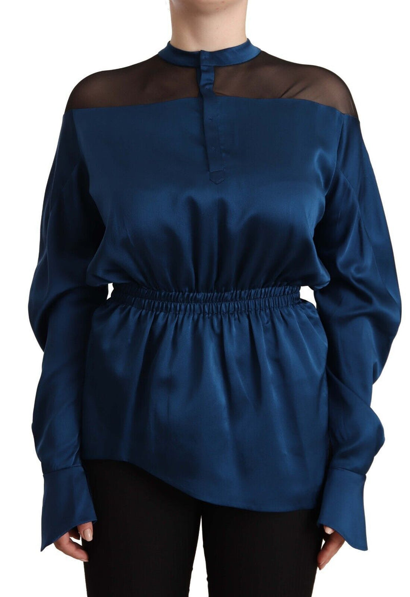 Masha Ma Elegant Crew Neck Silk Blouse in Women's Blue