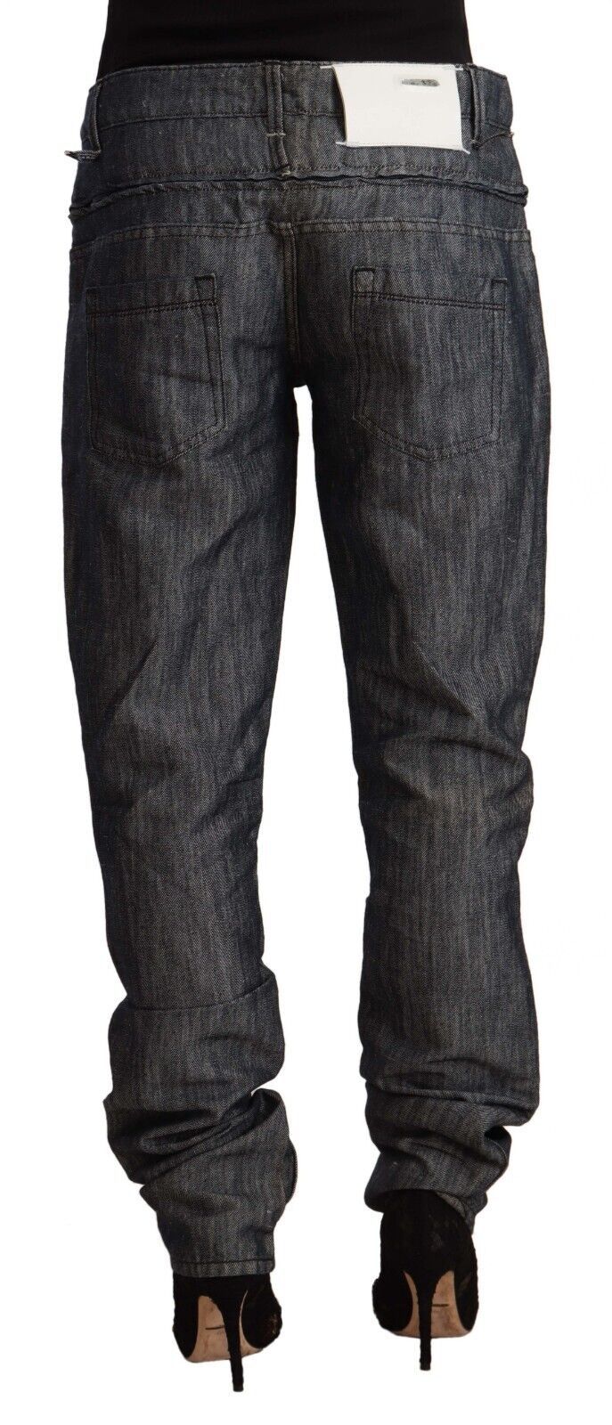 Acht Dark Gray Ramie Mid Wide Waist Straight Denim Women's Jeans