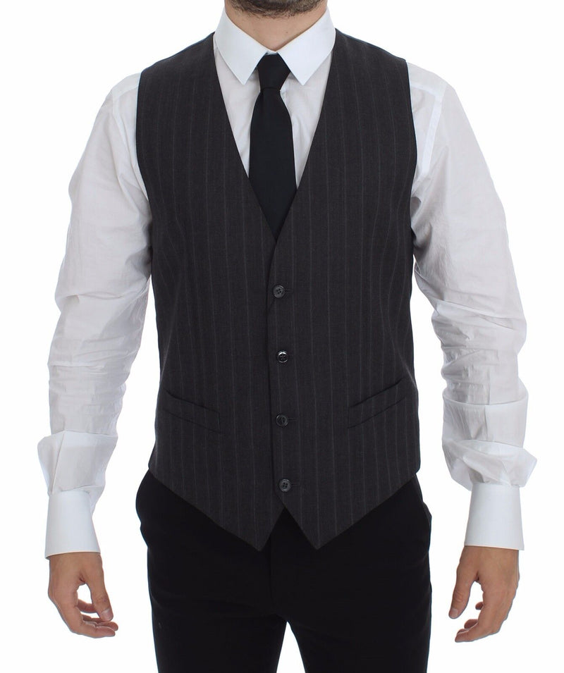 Dolce & Gabbana Elegant Striped Gray Dress Men's Vest
