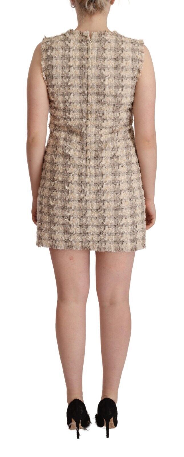Dolce & Gabbana Beige Checkered Sleeveless Mini Shift Women's Dress