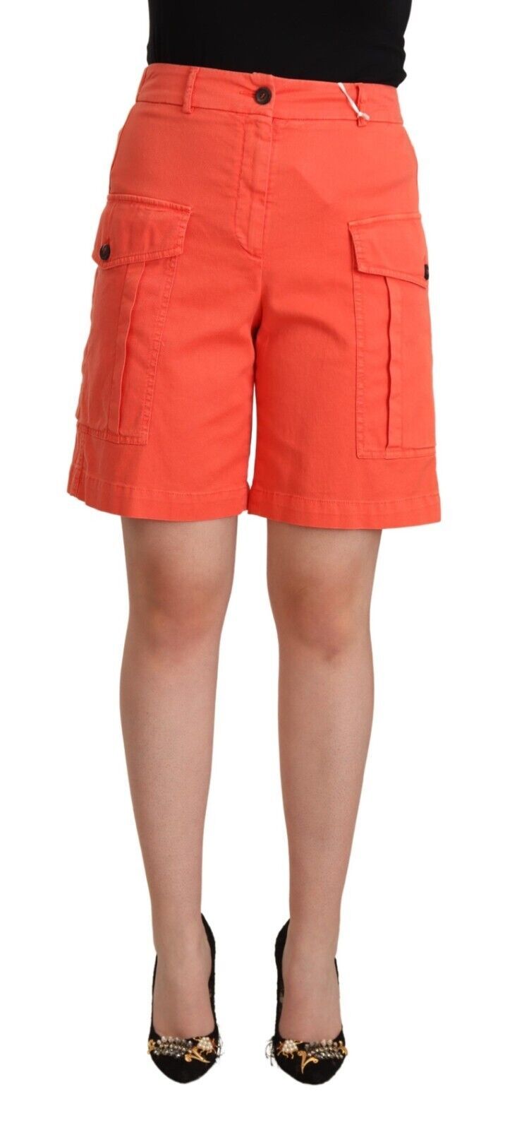 Peserico Chic High-Waisted Cargo Shorts in Vibrant Women's Orange