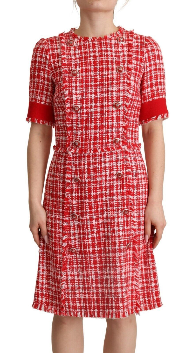 Dolce & Gabbana Red Checkered Cotton Embellished Sheath Women's Dress