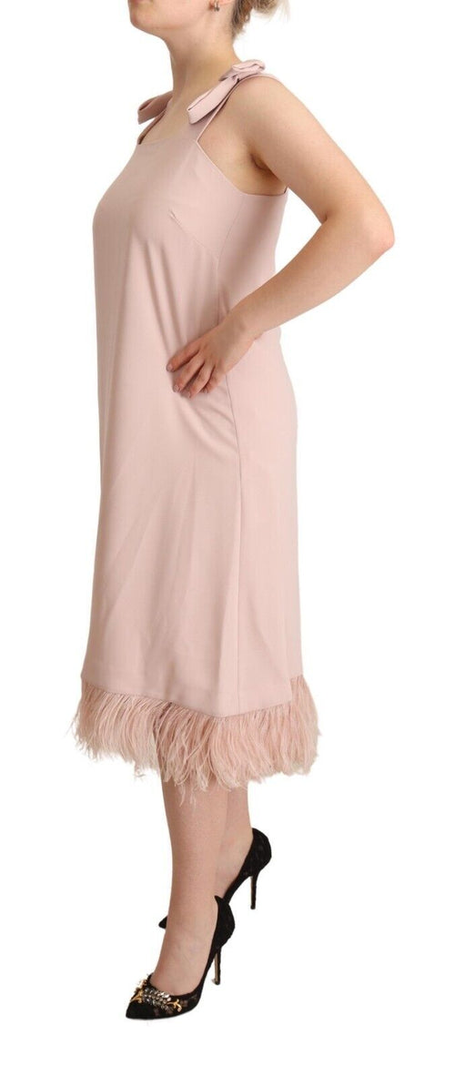 P.A.R.O.S.H. Pink Polyester Sleeveless Midi Feather Shift Women's Dress
