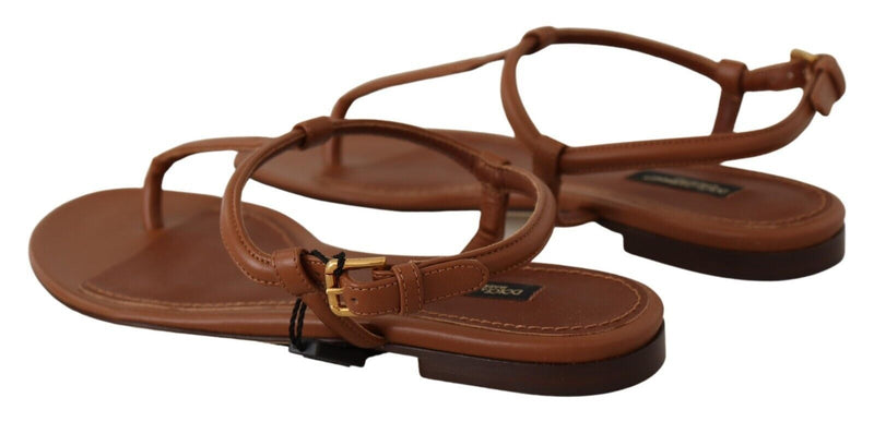Dolce & Gabbana Elegant Leather T-Strap Flat Women's Sandals