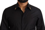 Dolce & Gabbana Black GOLD Cotton Crystal Cross Slim Men's Shirt