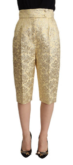 Dolce & Gabbana Beige Floral Brocade High Waist Trouser Cropped Women's Pants