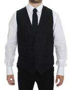 Dolce & Gabbana Gray Striped Wool Dress Vest Men's Gilet