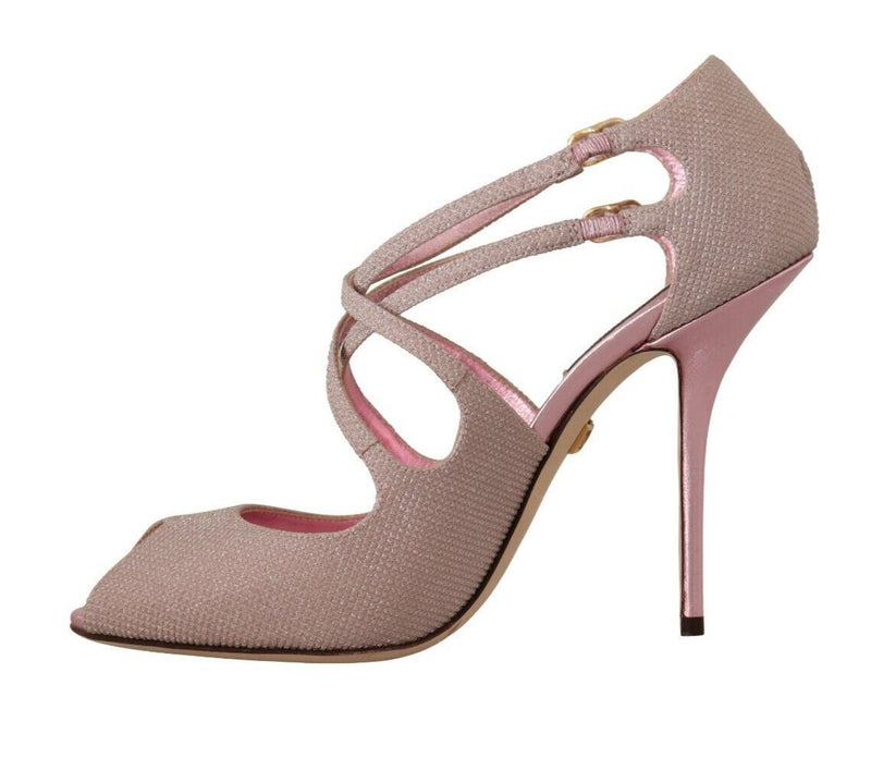 Dolce & Gabbana Pink Glitter Peep Toe High Heels Women's Sandals