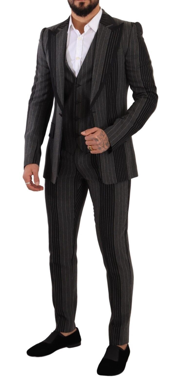 Dolce & Gabbana Elegant Striped Three-Piece Men's Suit