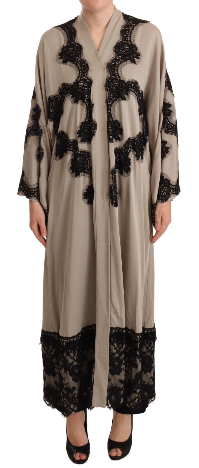 Dolce & Gabbana Beige Silk Lace Abaya Long Kaftan Women's Dress