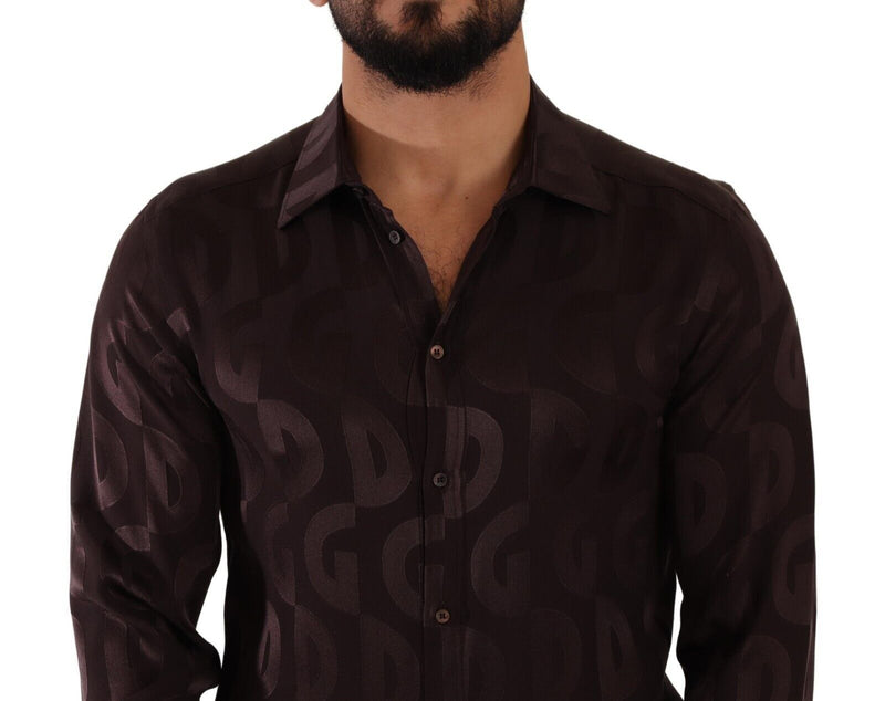 Dolce & Gabbana Elegant Bordeaux Silk Dress Men's Shirt