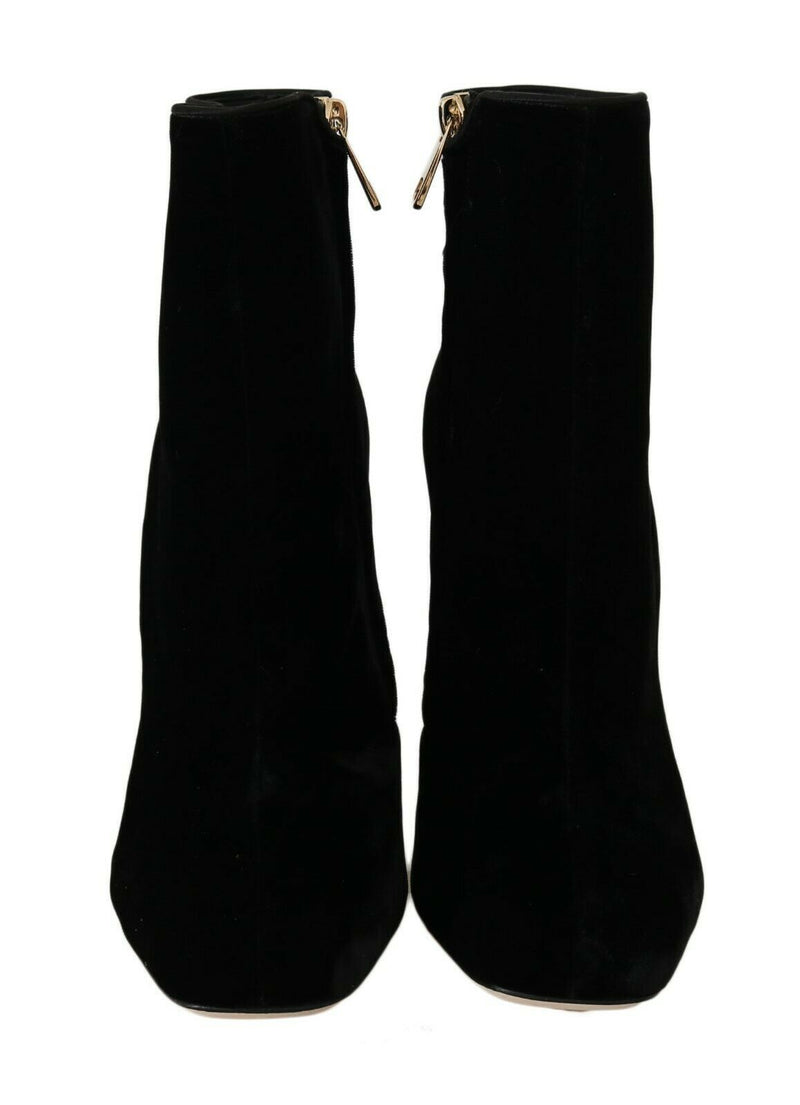 Dolce & Gabbana Elegant Velvet Ankle Boots with Crystal Women's Heels
