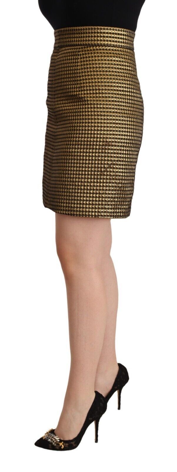 Boutique Moschino Elegant High-Waisted Gold-Black Women's Skirt