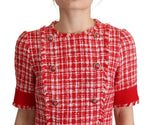 Dolce & Gabbana Red Checkered Cotton Embellished Sheath Women's Dress