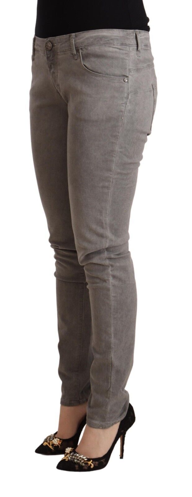 Acht Sleek Gray Skinny Low Waist Women's Jeans