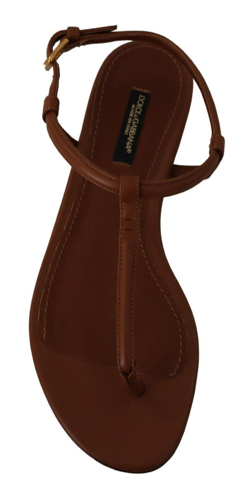Dolce & Gabbana Elegant Leather T-Strap Flat Women's Sandals